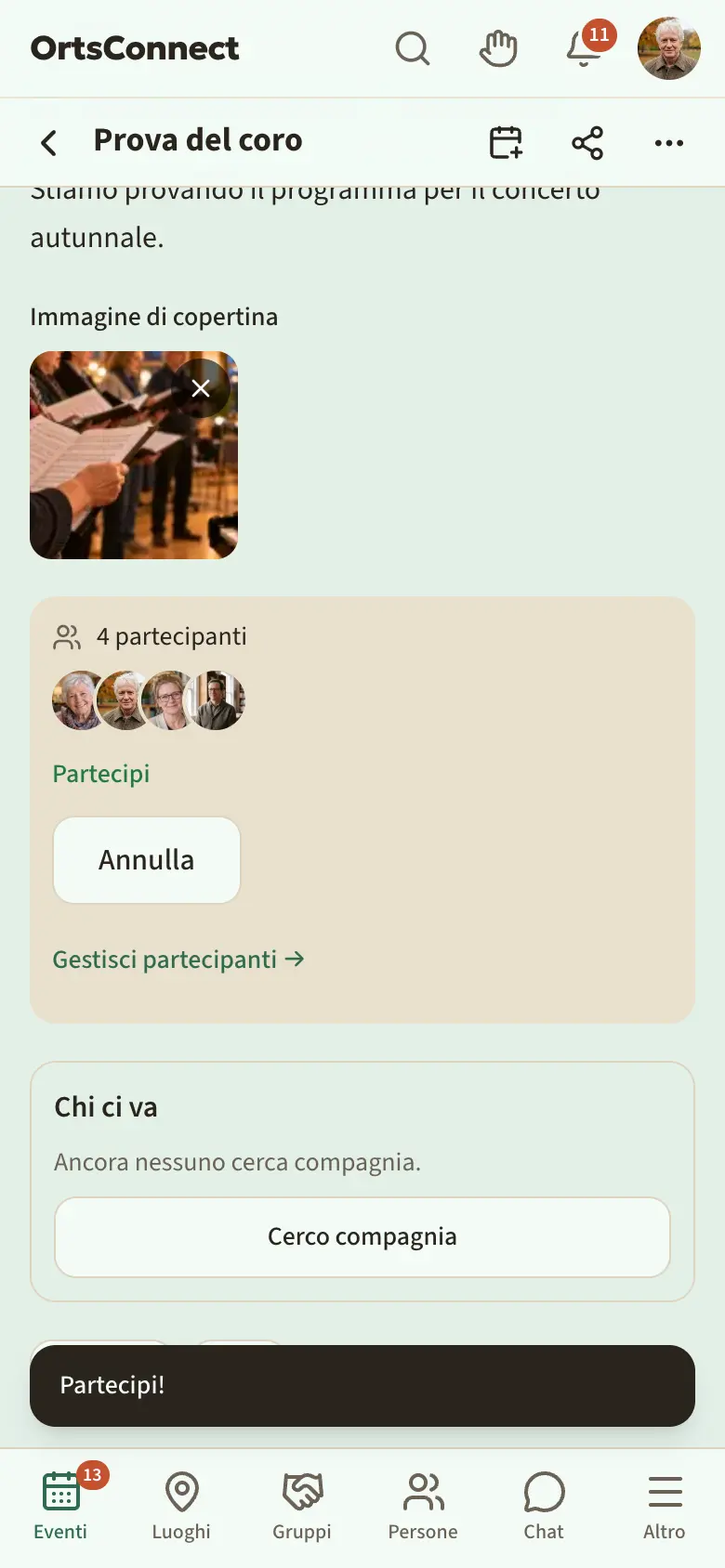 Finestra aperta «Iscrizione» con posti, spunta «Lista d'attesa se pieno», «Biglietti con codice QR» e i campi per il periodo d'iscrizione